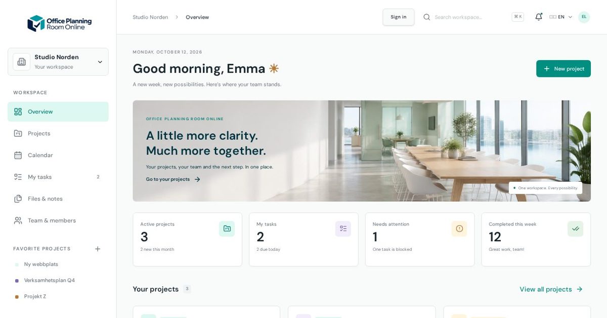 El espacio de trabajo de Office Planning Room Online
